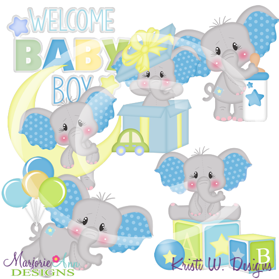 Baby Elephants-Boys SVG Cutting Files Includes Clipart - Click Image to Close